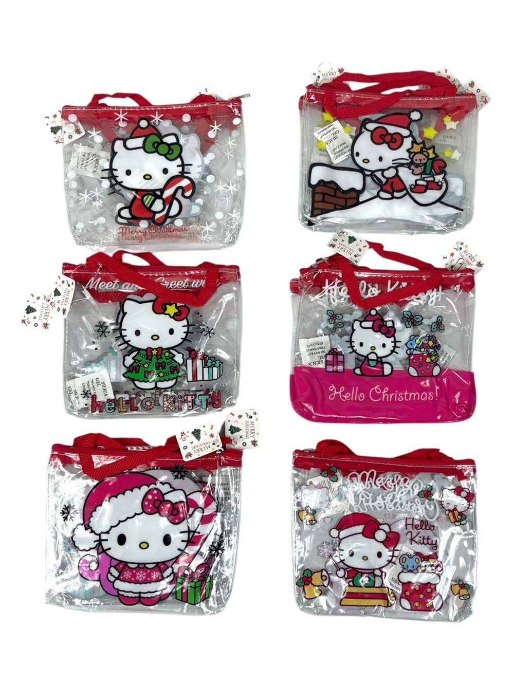 Hello Kitty Clear Christmas Tote Bag Bundle with Red Trim